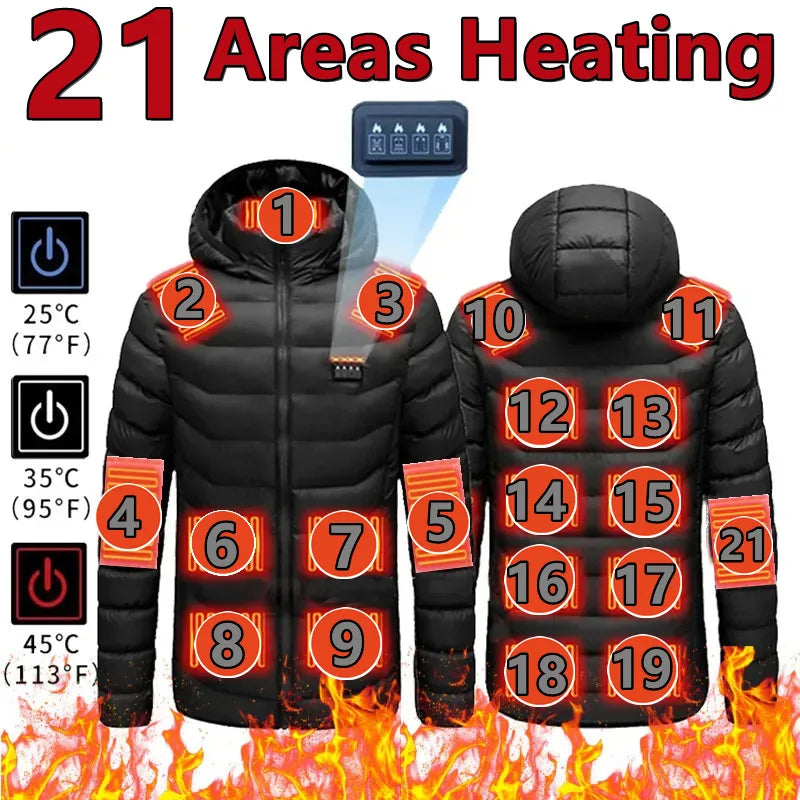 Veste chauffante pour homme et femme, gilets métropolitains, manteau chaud, glacé USB, chasse, randonnée, camping, zones métropolitaines, automne, hiver, homme, 21/2